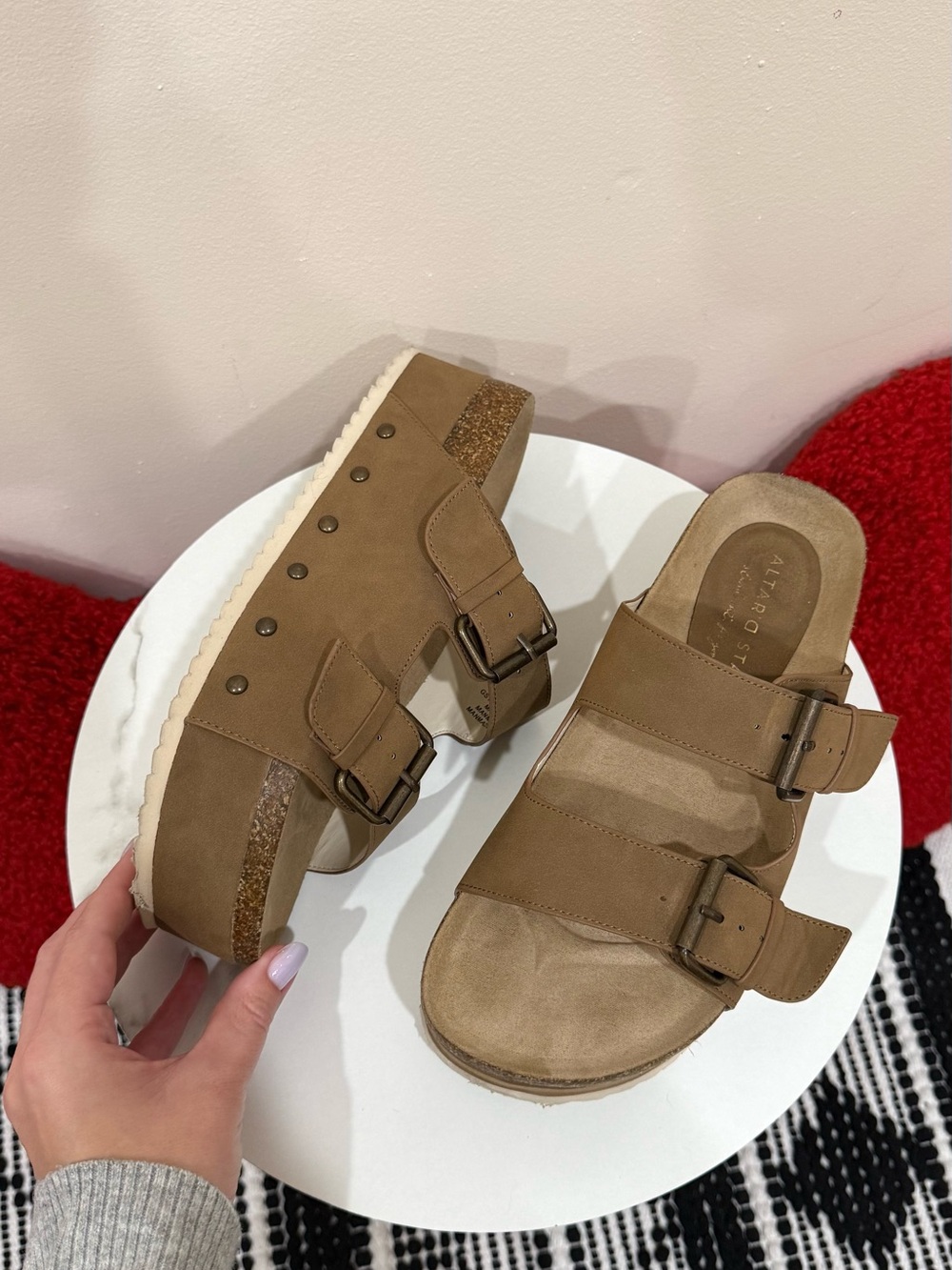 Altar’d State Brown Double Buckle Platform Sandals Size 8